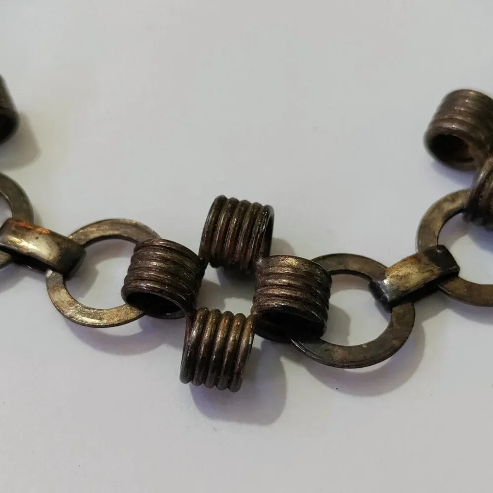 Vintage 925 Sterling Silver Chunky Linked Rings Bracelet Modernist Wire Wrapped